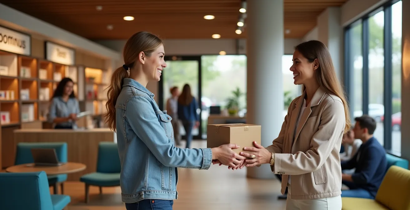 Moderner Click & Collect Experience Hub mit effizienter Raumgestaltung