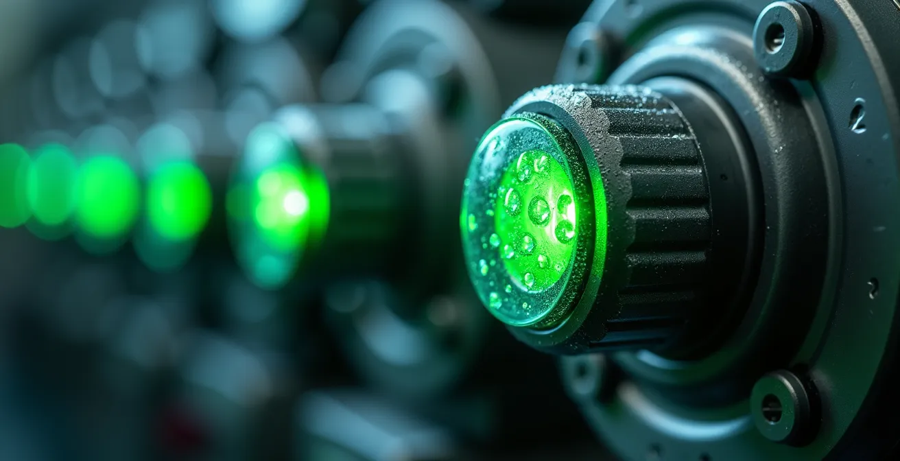 Moderne Produktionshalle mit intelligenten Sensoren und Energieoptimierungssystemen