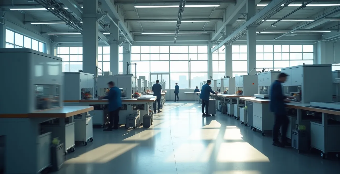 Moderne Produktionshalle mit optimierten Prozessabläufen