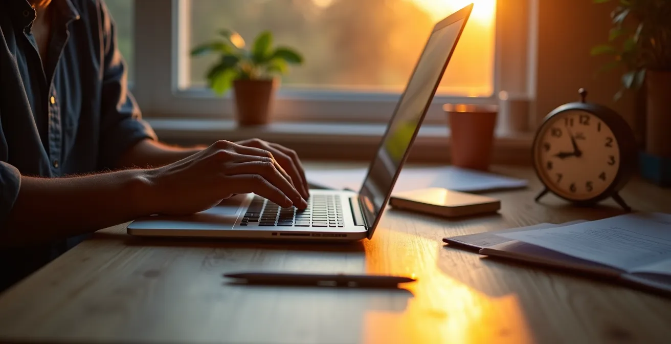 Arbeitsplatz zu Hause mit klarer Trennung zwischen Arbeits- und Privatbereich