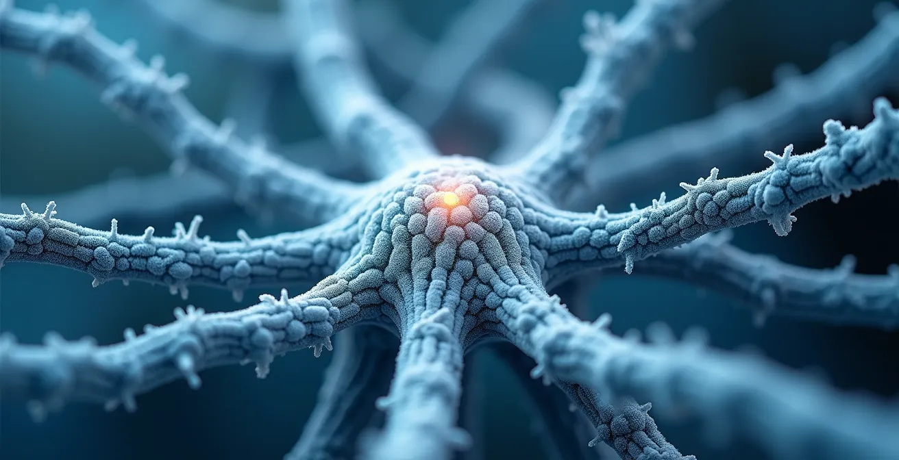 Makroaufnahme neuronaler Vernetzung als Metapher für den Zeigarnik-Effekt